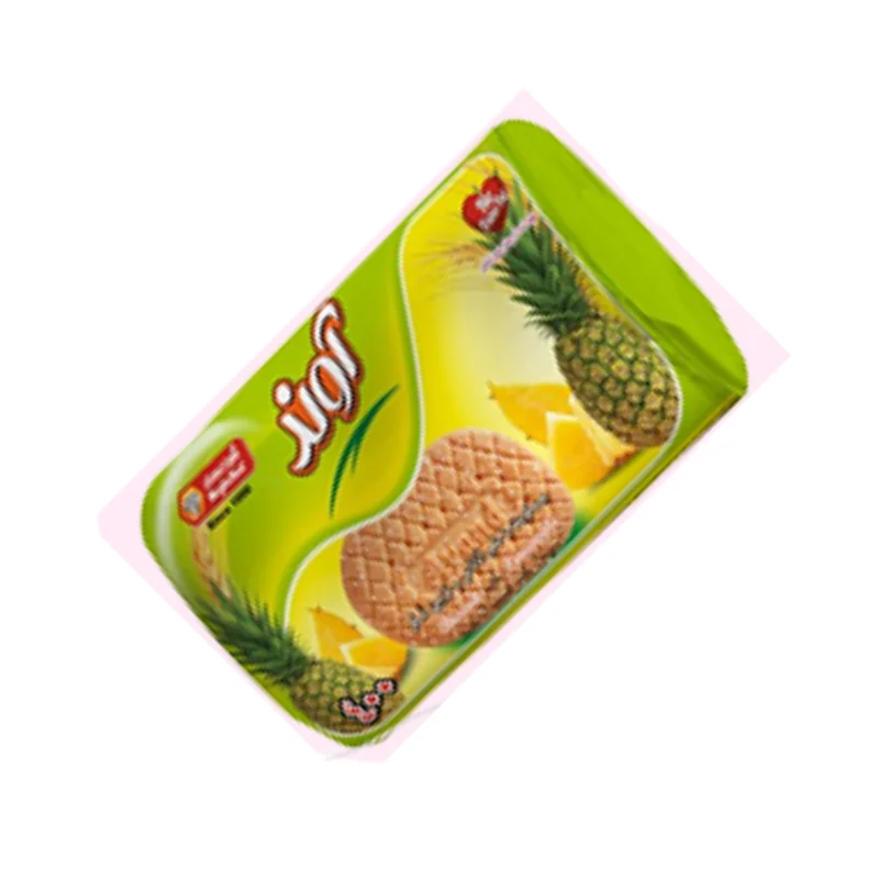 Tongue biscuits with pineapple flavor and icing sugar decoration