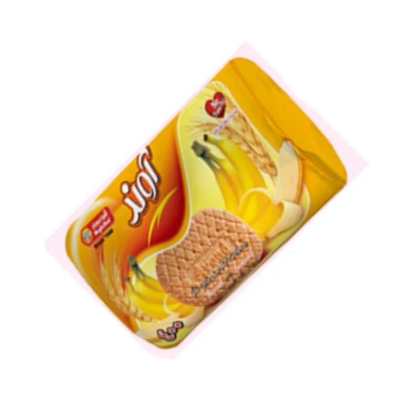Tongue biscuits with banana flavor and sugar decoration
