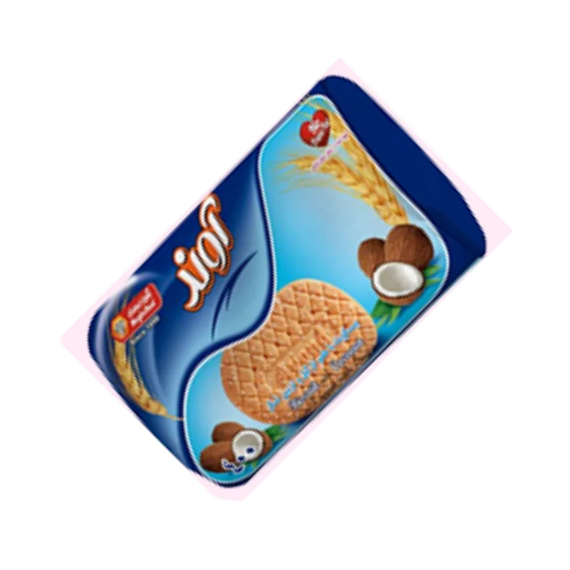 Tongue biscuits with coconut flavor and sugar decoration