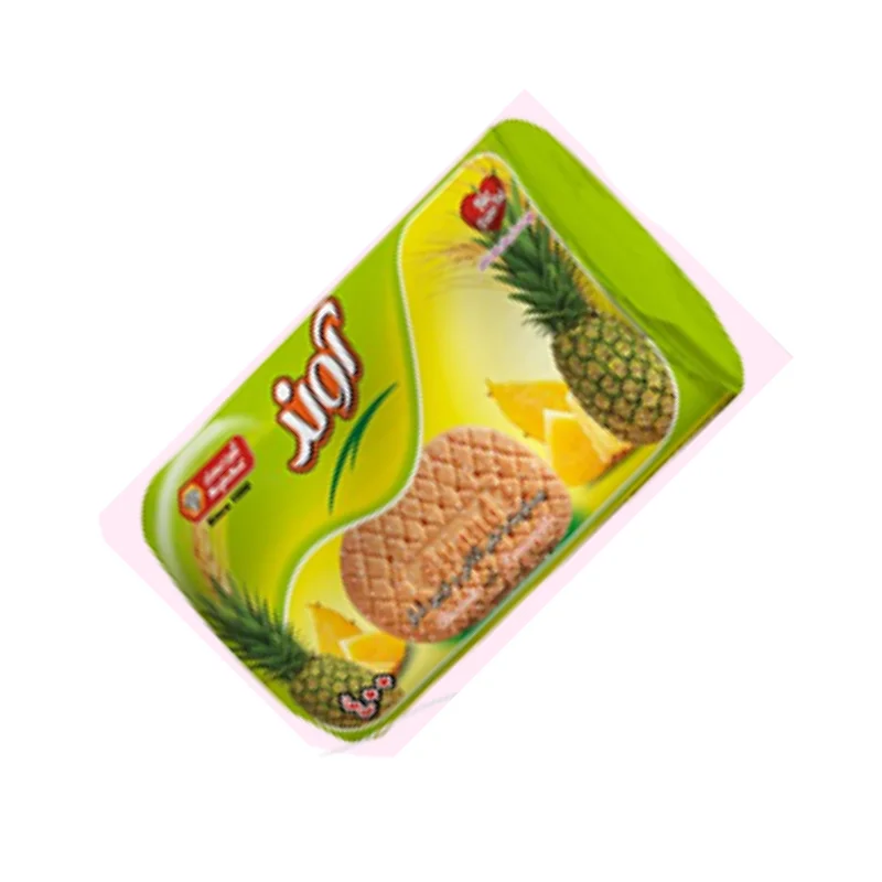 Tongue biscuits with pineapple flavor and icing sugar decoration