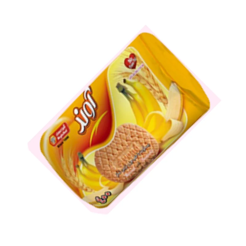 Tongue biscuits with banana flavor and sugar decoration