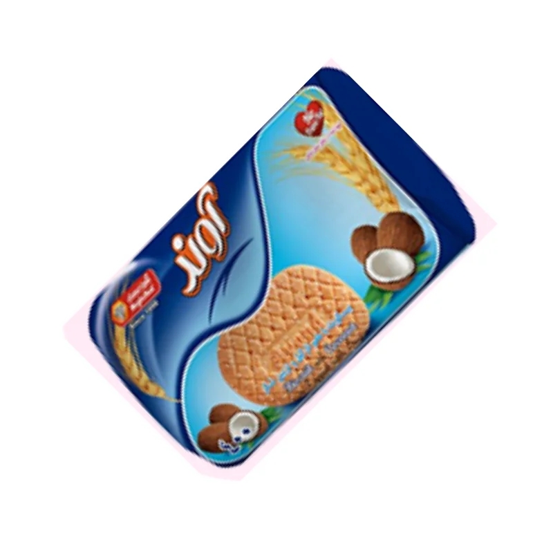 Tongue biscuits with coconut flavor and sugar decoration