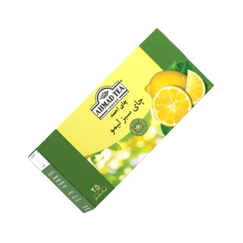 Green tea bag with lemon in aluminum foil wrapper